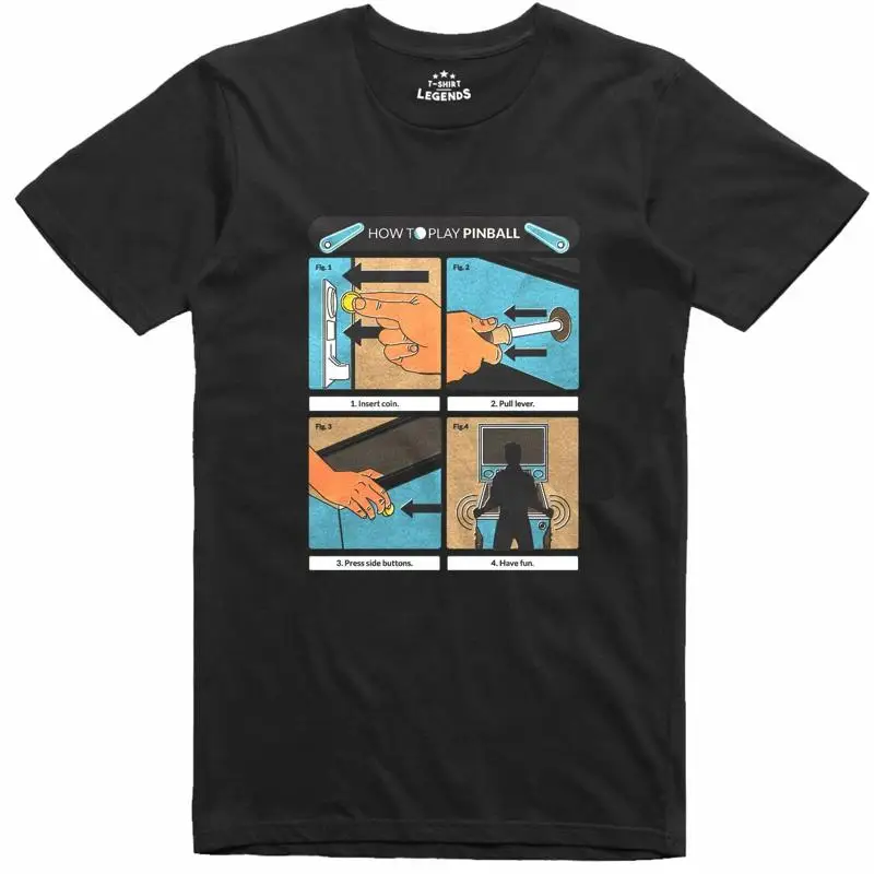 Pinball Machine - เสื้อยืดผู้ชายลายเครื่องพินบอลย้อนยุค ดีไซน์คำแนะนำเกมยุค 80s 90s เสื้อยืดเกมย้อนยุค