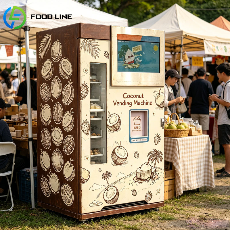 Open Vending Machine - ตู้จำหน่ายมะพร้าวสดอัจฉริยะ AI เปิดมะพร้าวอัตโนมัติ เครื่องคั้นน้ำมะพร้าว ระบบชำระเงินแบบไร้เงินสด ปรับแต่งได้