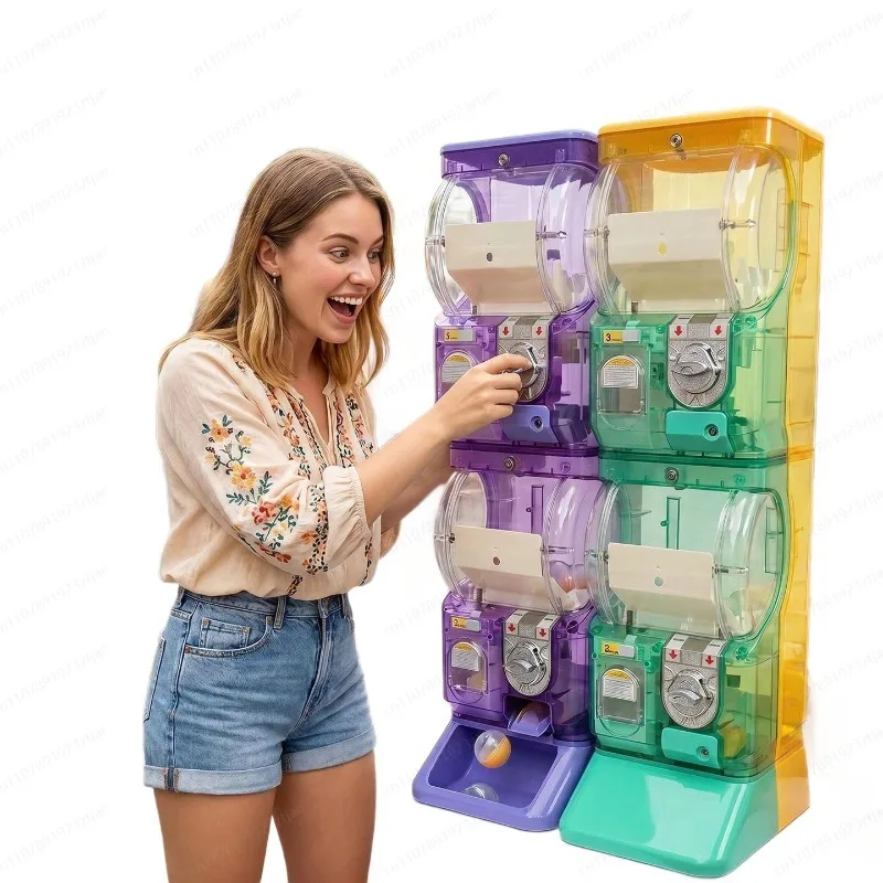 Arcade Vending & Laundry Revenue - ตู้กาชาปองสองชั้นสีขาวใส แบบหยอดเหรียญ สำหรับลูกบอลกาชาขนาด 75 มม. เหมาะสำหรับร้านเกมอาร์เคด