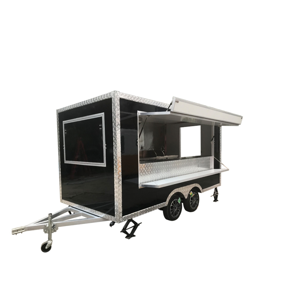 Hot Dog Vending Cart - พื้นที่ขนาดใหญ่ Square Fast Food Trailer ห้องครัวมือถือไอศกรีมหยอดเหรียญรถบรรทุกสีดํา